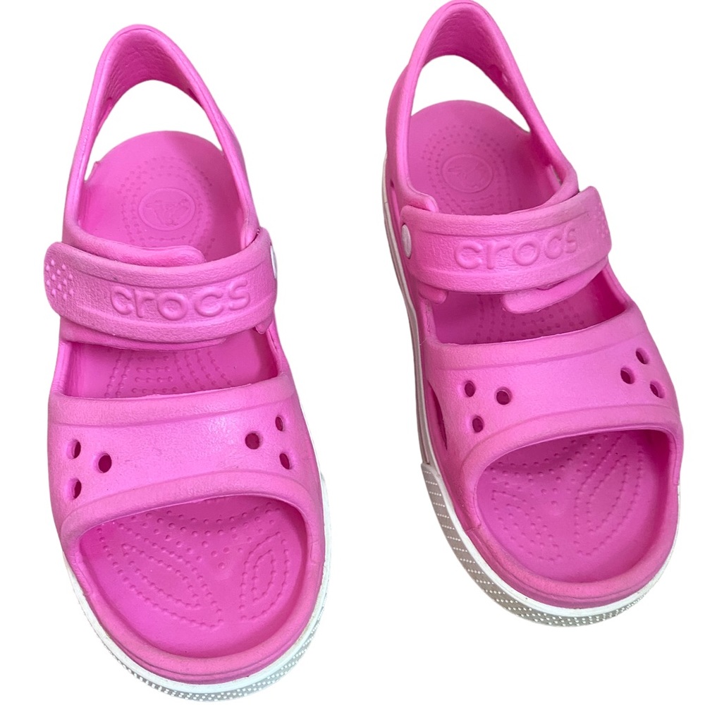 CROCS Unisex Junior Crocband II PS Sandals pink - play condition - big kids J 2